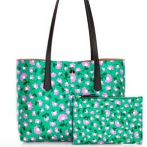 NWT kate spade Molly Small Party Floral Tote Green Multi/Sliver